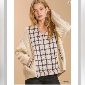 Umgee Cream and Black Patterned Cardigan Sweater Size Small